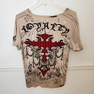 Rebel Spirit Tshirt Sz Large Mens Distressed Worn Y2K Grunge Embroidered Loyalty